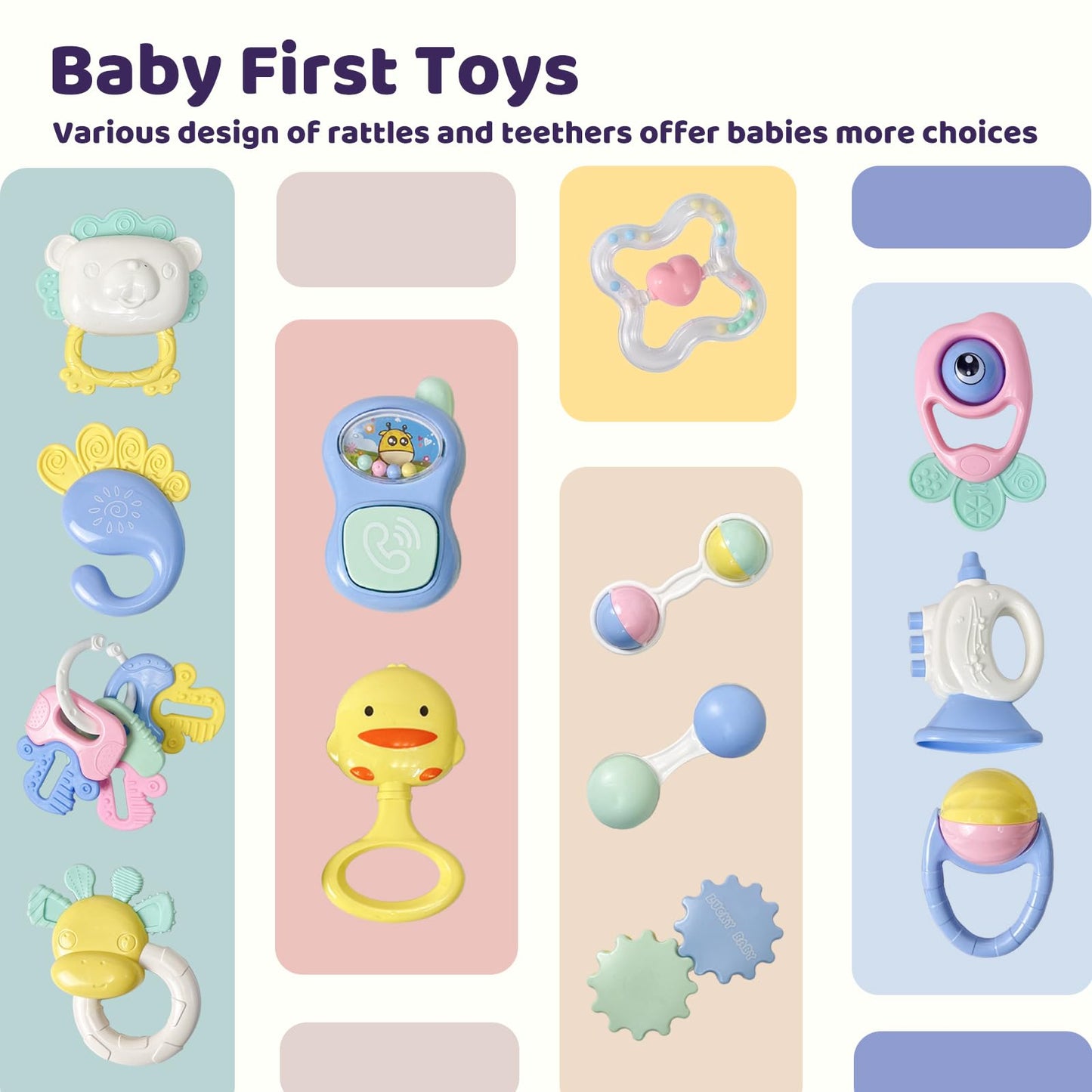 Cuterabit 13PCS Baby Rattles 0-6 Months, Baby Teething Toys with Storage Case, Infant Toys 0-3-6-12 Months, Baby Girl Toys, Best Newborn Christmas Gift for Babies Infants Boy Girl