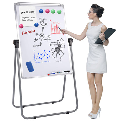 Dry Erase Board with Stand, Double Sided Magnetic Whiteboard, 24 x 36 Portable Height Adjustable White Board with Aluminium Frame