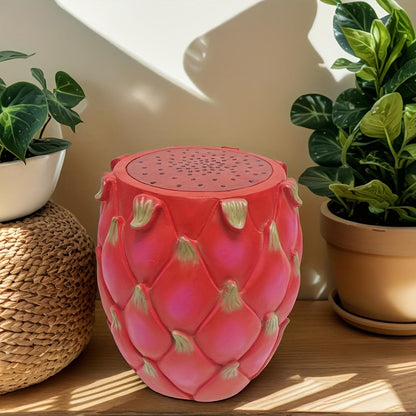 Foinfun 13.4" Dragon Fruit Resin Garden Stool, Tropical Decorative Side Table, Multi-Purpose Plant Stand Accent Furniture for Patio, Balcony, Living Room, Indoor & Outdoor Decor
