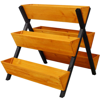 SRECELL 3-Tier Wooden Raised Garden Bed with Legs, 5-Planter Vertical Planter Box with X-Legs for Flowers, Herbs & Vegetables, Freestanding Tiered Wood Plant Stand for Patio & Balcony, Brown