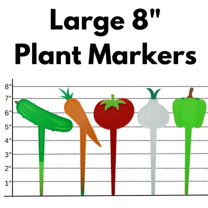 8-Inch Vegetable Garden Plant Markers - Set of 5 - Durable & Eco-Friendly Plastic - Made in The USA - Tomato, Cucumber, Bell Pepper, Onion, and Carrot.