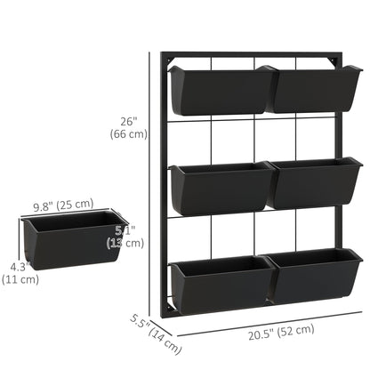 Outsunny 3-Tier Wall Planter with 6 Pots for Indoor and Outdoor Use, Hanging Plant Holder, Self Draining Wall Mounted Planter for Vegetables, Flowers, Herbs, Black
