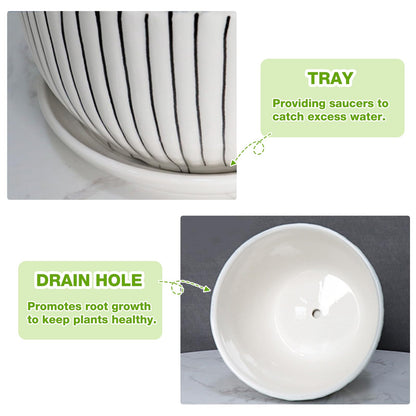 Hlukana Ceramic Plant Pots Set of 3, 6.75/5.6/4.2 inch Planters with Drainage Holes and Saucer, Flower Pot Outdoor Indoor, Modern Decorative Planters for House Plants Garden Planters Succulent Pots