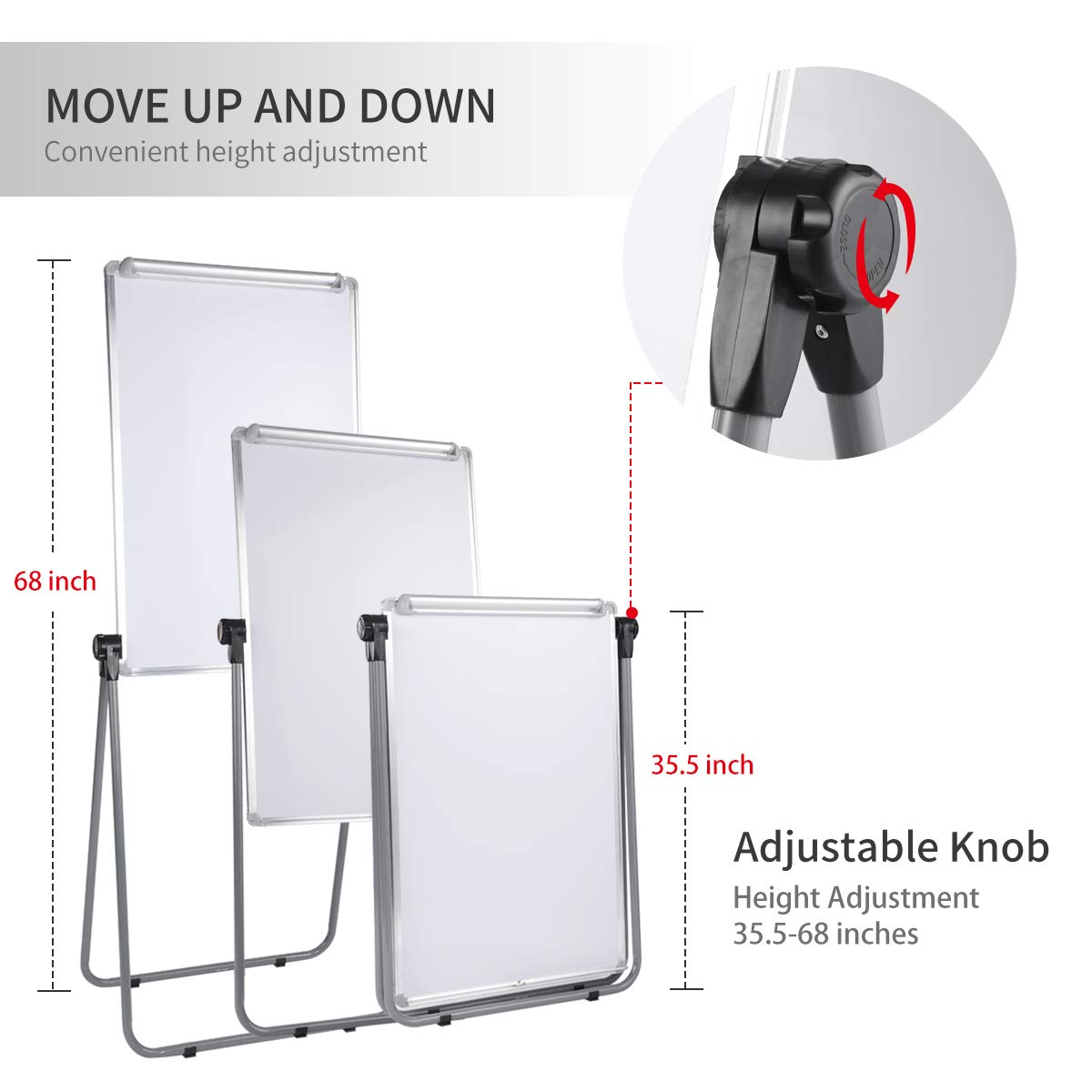 Dry Erase Board with Stand, Double Sided Magnetic Whiteboard, 24 x 36 Portable Height Adjustable White Board with Aluminium Frame