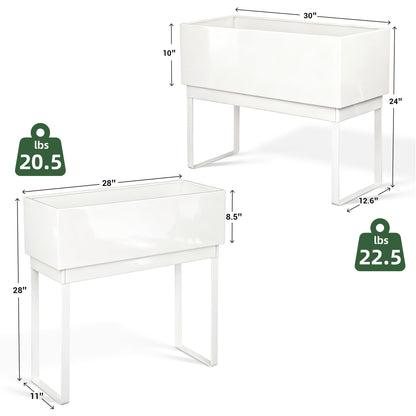 Worth Set of 2 Raised Metal Planter Box with Legs, Large & Small Galvanized Steel Elevated Garden Beds with Drainage Hole & Plug for Vegetables, Flowers & Herbs, Indoor & Outdoor Use - Glossy White