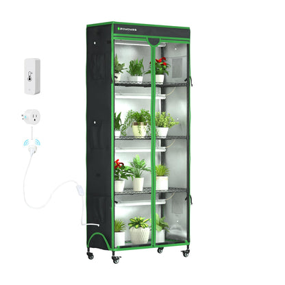 ZOYOYES Indoor Greenhouse with Grow Light, 35.8" W x 17.8" D x 71.8" H, 5-Tier Plant Shelf with 3-Color T8 Growth Lights, Plant Stand with Smart Timing Plug and thermohygrometer