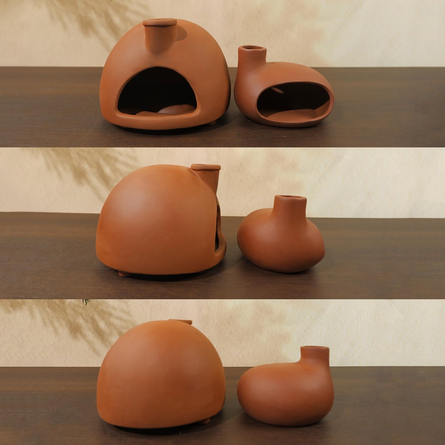 MOUGIGI Large Handmade Terracotta Palo Santo Holder - Chiminea Incense Dish with Chimney, Cone Burner for Sage, Ideal for Meditation, Zen, Yoga, Spa | Aromatherapy, Mindfulness, Altar Decor Gift