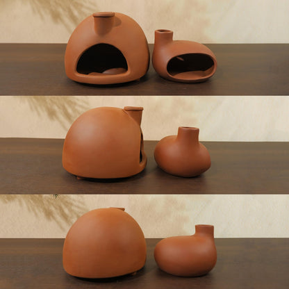 MOUGIGI Large Handmade Terracotta Palo Santo Holder - Chiminea Incense Dish with Chimney, Cone Burner for Sage, Ideal for Meditation, Zen, Yoga, Spa | Aromatherapy, Mindfulness, Altar Decor Gift
