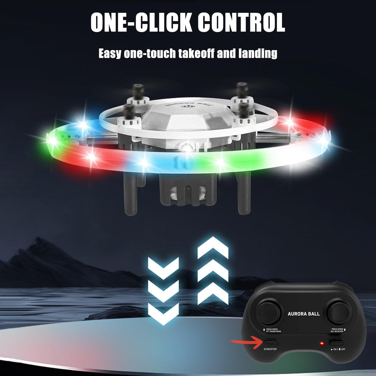 Kodbiby RC Drone, 2-in-1 RC Drone Aurora Ball with RGB Gradient Lighting, 360° Rotation, Air Pressure Setting, Speed Witching, Modular Battery, One Key Funtion Aurora Ball Toys