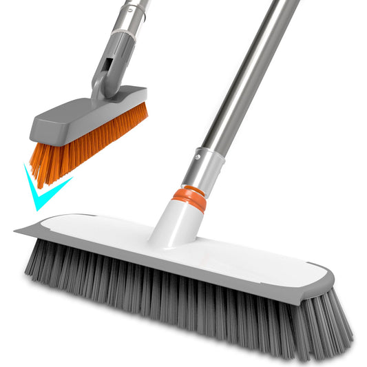 Heavy Duty Floor Scrub Brush and Grout Cleaner Tool with Long Handle Deck Brush with Stiff Bristles Outdoor Scrubber for Cleaning Deck Tile Kitchen Swimming Pool Bathroom(2 Pack Brush Head)