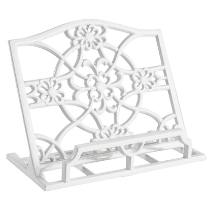 JOGREFUL Cookbook Stand, Cast Iron Heavy-Duty Recipe Book Holder, Kitchen Vintage Recipe Book Holder, Reading Rest Holder for Easel/Counter/Books/Magazine/iPad/Bible, Flower Pattern, White
