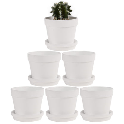 Yishang Terra Cotta Pots with Saucer/Ceramic Tray, 6-Pack Large Terracotta Pots 4.6'' Clay Ceramic Planters for Succulent, Cactus, Flower Plants, Crafts (White)