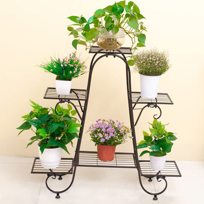 Cre Cra 6 Tier Plant Stand Metal Flower Pot Holder Plant Display Stand Indoor Outdoor Patio Flower Shelves Plant Rack