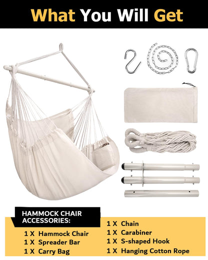 ADVOKAIR Hammock Chair Large 70.9"x47.2", 32% Bigger XXL Hanging Swing Chair with 500lbs Capacity, Heavy Duty Steel Spreader Bar, Extra Roomy Comfort for Adult Indoor Outdoor Bedroom Patio