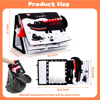 Yohome Black and White Baby Books for Newborn, Tummy Time Mirror, Baby Mirror Infant Toys with Soft Cloth Book, High Contrast Baby Toys, 3D Activity Crinkle Pages Sensory Tummy Time Toys for Babies
