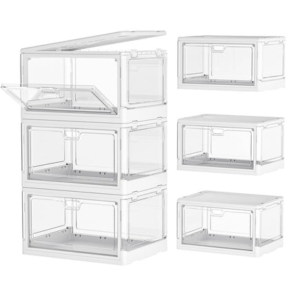 Kmiectse Clear Storage Bin with Lid 3 Pack 【Stackable & Sturdy】 Plastic Multifunctional Folding Storage Bins for Bedroom, Living Room, Study,Room, 23 QT Folding Box with Magnetic Door