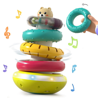 Baby Ring Stacker Toy with Lights, Musical Stacking Toys for Toddlers 1-3, Automatic Rotating Montessori Toys for Babies 6-12 Months, Early Learning Toy 1 Year Old Boy and Girl Gifts