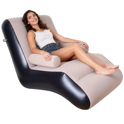 KAERMU Inflatable Deck Chair with Air Pump, Foldable Lounge Chair for Bedroom and Living Room, Indoor Sofa Lounge with Handrails(Brown)