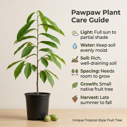 Pawpaw Tree Live Plant for Planting in Quart Pot, 12 to 18 Inch Tall, Easy Care Tropical-Style Fruit Plant for Sunny Outdoor Spots