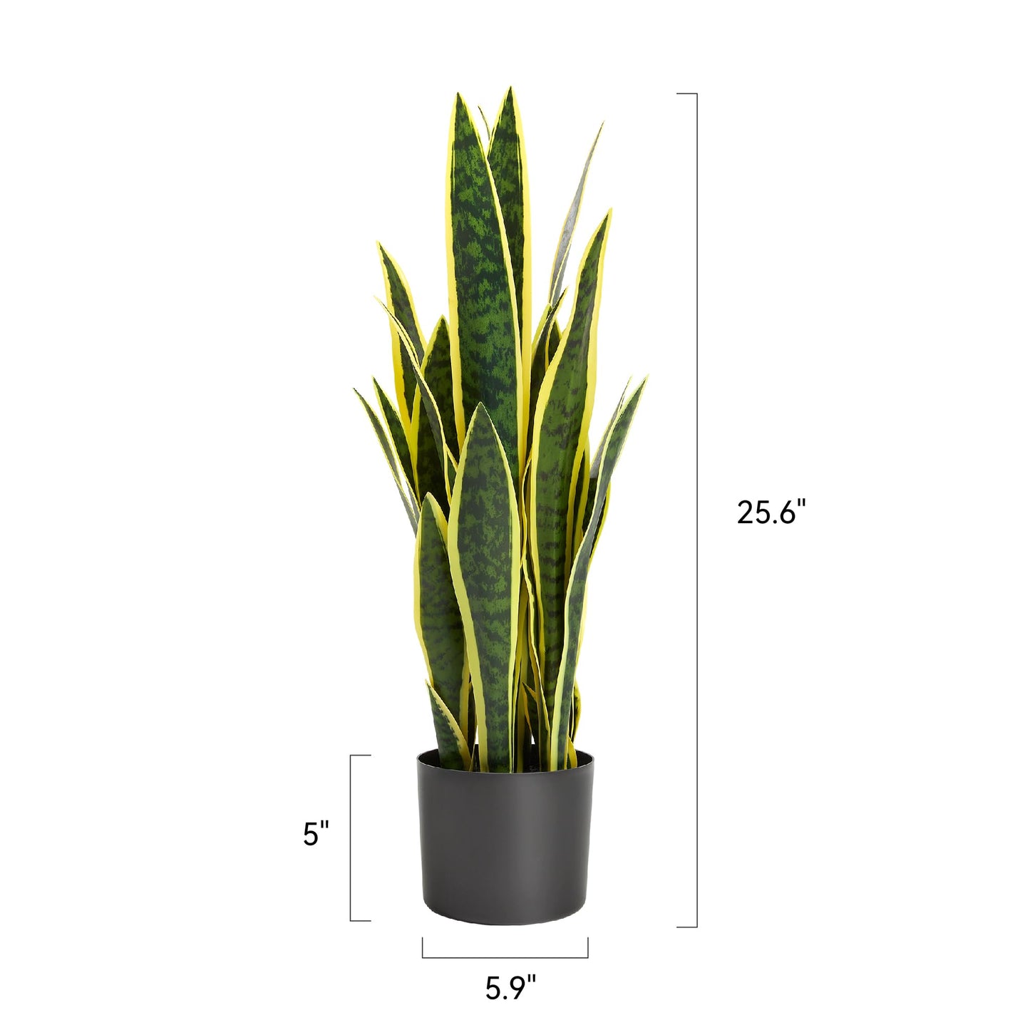 KOL 2ft Artificial Snake Plant, 32 Lifelike Faux PVC Leaves, Indoor Home Garden Decor, Fake Sansevieria Potted Plants, Mother-in-Law Tongue, 25.6in Floor Greenery in Black Pot