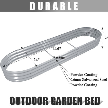 Tramull 2 Packs 12x2x1FT Galvanized Raised Garden Bed Kit Oval Metal Ground Planter Box Outdoor Bottomless Planter Raised Beds for Vegetables Flowers Herbs Fruits, Gray