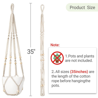 Dahey Macrame Plant Hanger Set of 2 Indoor Outdoor Hanging Planter with Wood Beads Decorative and 2 Hooks Flower Pot Plant Holder No Tassels for Boho Home Decor, 35 Inch, Ivory(Pots Not Included)