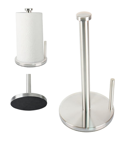Steelware Central Paper Towel Holder with Side Rod, Stainless Steel, Easy Tear Dispenser for Home Kitchen Countertop Tabletop (Silver)