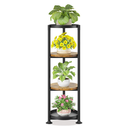 LASZOLA 4 Tier Black Plant Stand Indoor for Large Tall Heavy Duty Flower Planter, Metal Vertical Multi Level Rack for Narrow Floor Corner, Sturdy Round Holder Organizer, Modern, Mid Century, Farmhouse