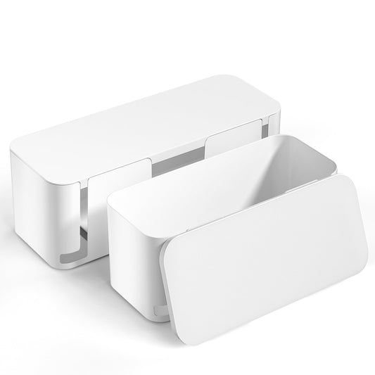YECAYE 2 Pack Cable Management Box, Pet Friendly Cord Organizer Box for Home & Office, Child-Proof Cable and Power Strip Protector Box, Wire Hider and Cord Organizer for Desk, White