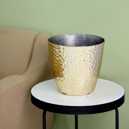 Efavormart 11" Gold Polypropylene Planter Pot Indoor, Flower Pot for Plants with Metallic Hammered Design
