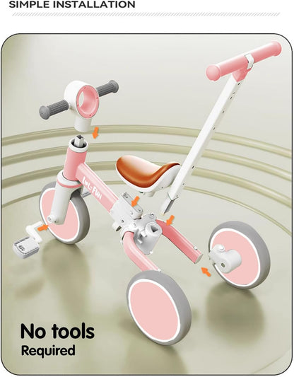 LOL-FUN Tricycle for Toddlers 1-3 Years Old Riding Toy, 5 in 1 Baby Balance Bike 2 Year Old Boys Girls with Parent Steering Push Handle