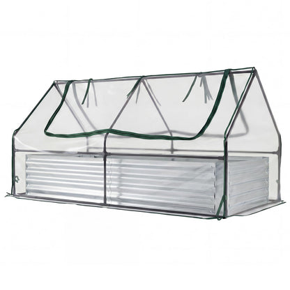 HAPPYGRILL Raised Garden Bed with Cover, Galvanized Metal Planter Box Kit w/2 Large Zipper Mesh Screen Windows, Outdoor Raised Beds for Gardening, Flowers, Vegetables (Silver)