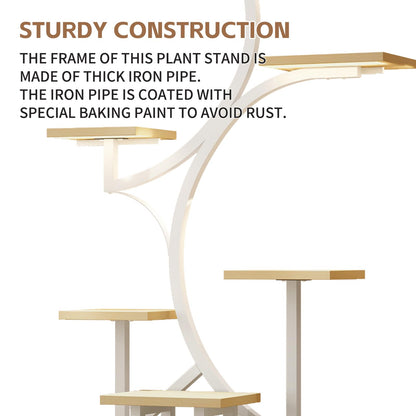 AJLDN Plant Stands Shelf Indoor with Grow Lights - 62in Tall 8 Tiered Plant Holder, S-Shaped Corner Shelf for Living Room, Large Flower Stand for Indoor Plants,Natural