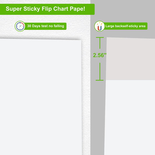 Sticky Easel Pad 15 in x 18 in, 35 Sheets/Pad, 4 Pads/Pack, 140 Sheets， Large White Sticky Easel Paper for Office and Classrooms, Flip Chart Paper for Teachers，Super Sticking Power & Bleed-Resistant