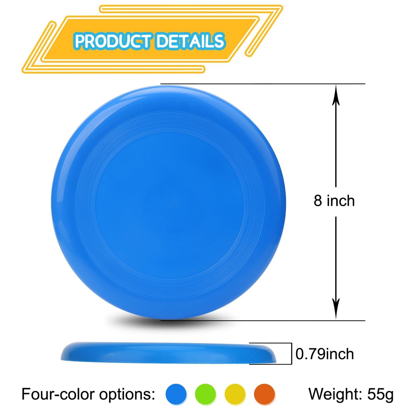 Amarlozn Jumbo 8" Flying Disc Toys for Kids Adults, 8 Pack Flying Sport Yard Ring Toy for Outdoor Beach Accessories Backyard Lawn Park, Toss and Catch Game Sports Toy for Boys Girls