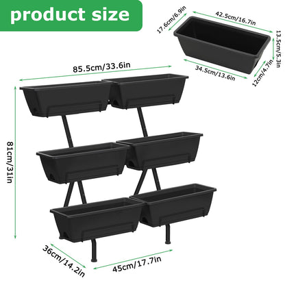 ETELI Vertical Garden Planter 3 Tier Vertical Raised Garden Bed with 6 Garden Planter Boxes Elevated Raised Bed with Drainage Holes Outdoor Standing Garden Planter for Herbs Flowers Vegetables, Black