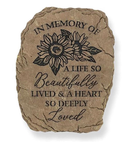 Carson 10.5" Memorial Garden Stone - Floral Tribute Stepping Stone for Garden -Outdoor Memorial Garden Marker -Sympathy Gift for Grieving - Remembrance Stone