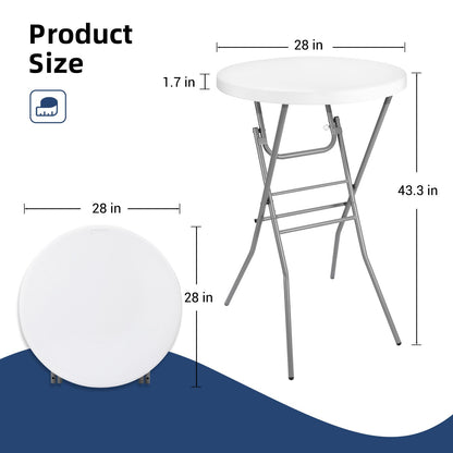 Byliable 28in Cocktail Table White High Top Folding, Round Portable Bar Height Folding Table with Removable Legs, Indoor Outdoor Banquet for Parties, Commercial, Speech, School