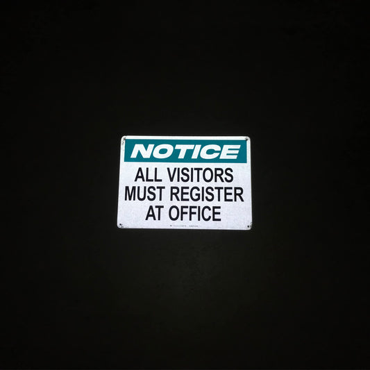 TRADESAFE All Visitors Must Register At Office - Aluminum Safety Sign, Quick Install Signs for Business, Light Reflective, UV-Resistant 14” X 10” Visitor Sign In Metal Signs