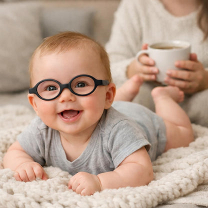 Geborilma Cute Baby Glasses 0-6 Months - XXS Round Infant Glasses with Strap - Clear Lens Newborn Spectacles