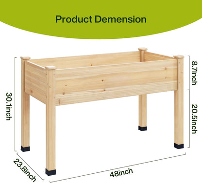 ZIENLIFE Wood Raised Garden Bed, 48x24x30in Elevated Wooden Planter Box with Legs Standing Growing Bed for Backyard, Patio, Balcony with Bed Liner, 200 Pound Capacity 2PCS