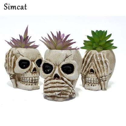 Simcat Succulent Pots with Drainage Mini Creative Skull Decor Resin Flower Pot 3 Cactus Planter Pots Succulent Plant Pots + Removable Drainage Stopper for Home Office Desktop Windowsill Décor