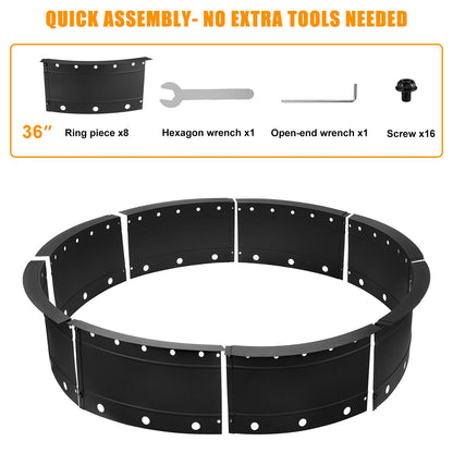 Zzuvjoy 36 Inch Fire Pit Ring, Large Outdoor Campfire Pit for Patio Backyard Garden, Smokeless Steel Firepit with Air Vent for Efficient Burning & Anti-Rust Coating, Black Steel