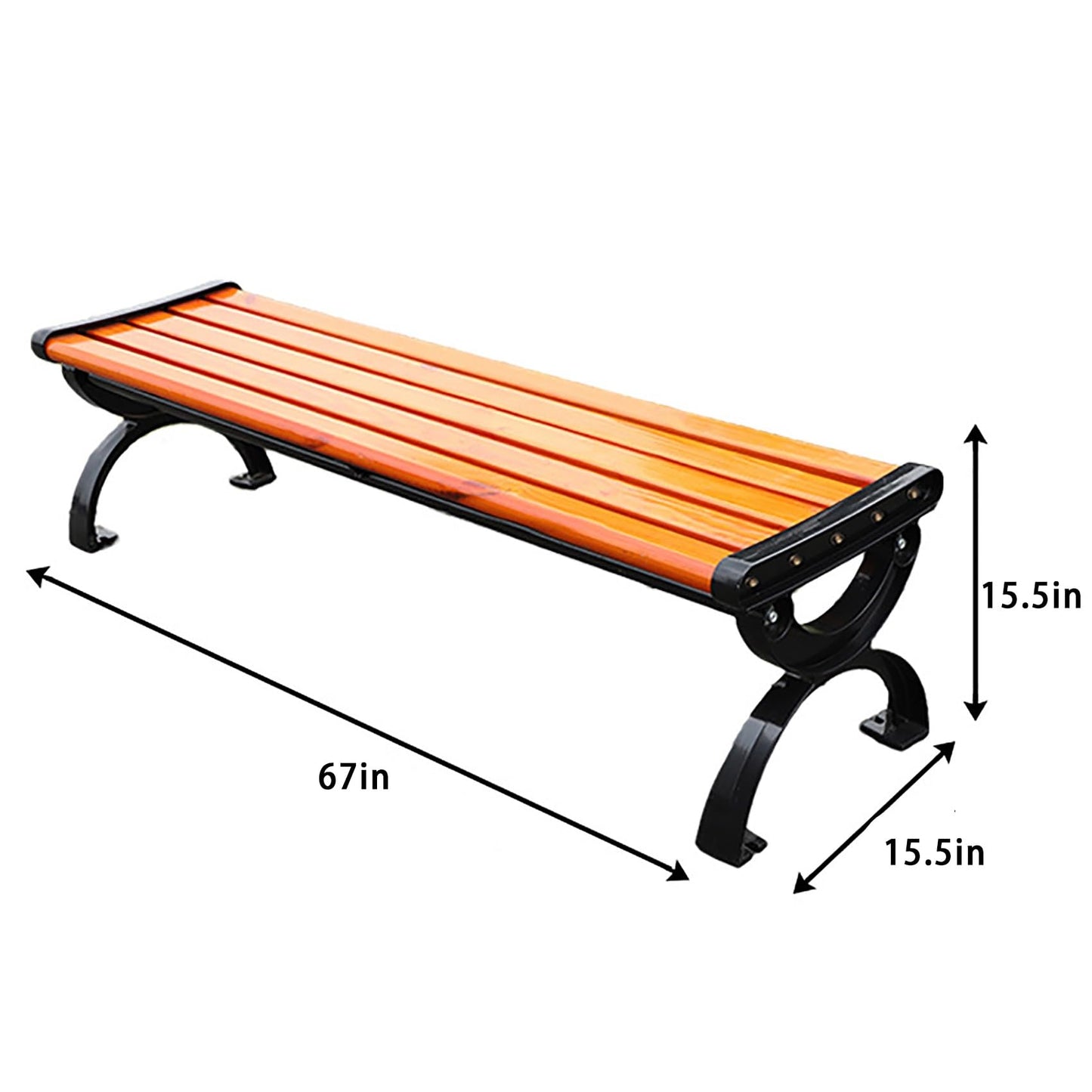 Hlaoxins 67 Inch Outdoor Backless Garden Bench, Solid Pine Wood Slats with Heavy-Duty Aluminum Frame, Weatherproof Patio Bench for Yard, Courtyard, Park, 2-3 Seater Modern Outdoor Dining Bench