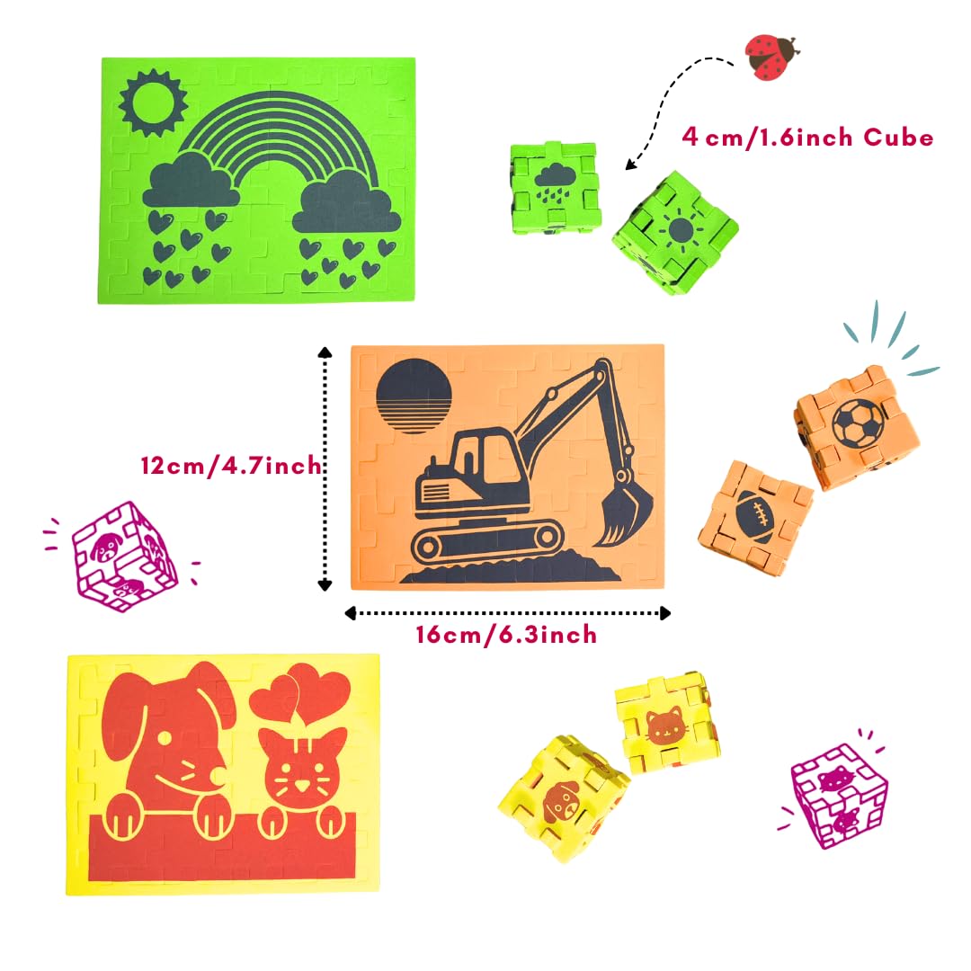 AEH Story 2D & 3D Foam Puzzle for Kids Ages 3+, Dog & Cat Animal Travel Toy for Airplanes & Road Trips, Quiet Screen-Free Busy Bag Activity, Montessori STEM Fine-Motor Learning Toy – Yellow