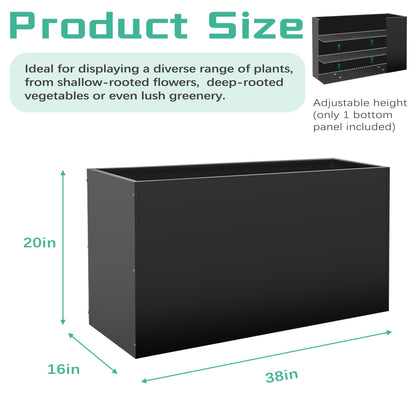 Metal Rectangular Planter Box, 38''L x16''Wx20''H Planter Boxes Outdoor Heavy Duty, Rectangular 3 Tier Adjustable Height Outdoor Galvanized Steel Plant Box, Garden Planter for Plants and Flowers