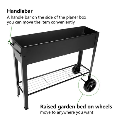 VEOAY Piksedo Raised Garden Bed, Elevated Planter Metal Plant Box with Wheels with Legs Standing Garden Stand Drainage Holes Frosted Black
