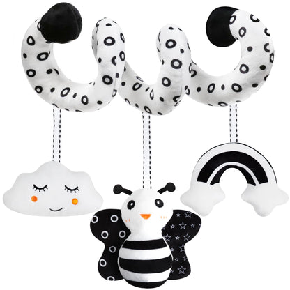 GKDOMS Baby Spiral Hanging Stroller and Car Seat Toys Black and White High Contrast Sensory Toy Newborn Plush Activity Toys Party Favors Quality Gifts for Baby Shower-BEE
