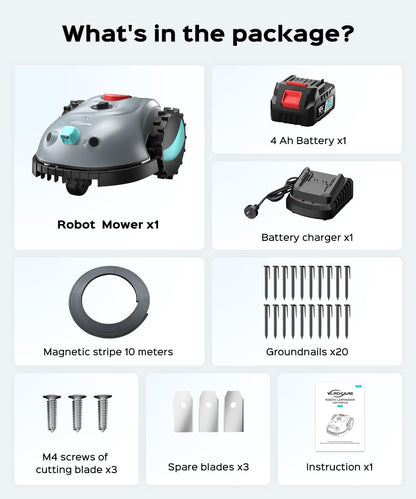 YARDCARE V100 Robot Lawn Mower with HD Vision Navigation, Smart Obstacle Detection, Collision Sensors, Adjustable Cutting Height, Low-Noise Operation—Perfect for Small Lawns up to 1,600 sq ft.