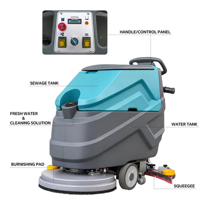 KARHDIR 22" Floor Scrubber Machine Cordless Walk Behind Scrubber with 31.5" Suction Width 32000 Sqft/h 5 Hours Runtime,for Garage Shop Warehouse Epoxy Floors, Batteries & Brushes Included